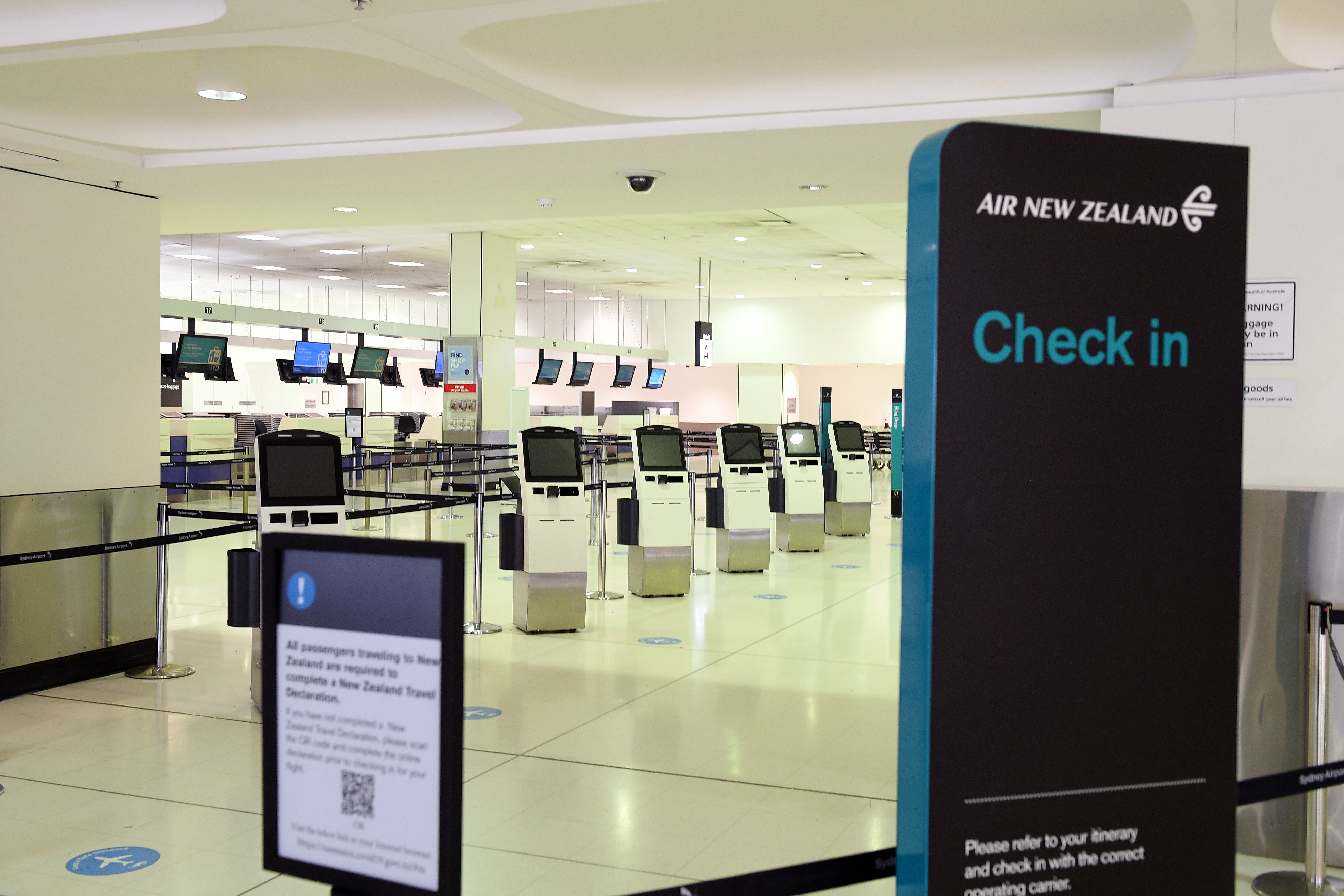 File photo: The Air New Zealand check in counter at Sydney International Airport in New South Wales, Australia, 23 June 2021