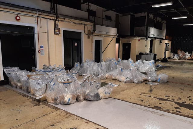 Bags of cocaine seized at the port in Sheerness, Kent on Monday. (National Crime Agency/PA)
