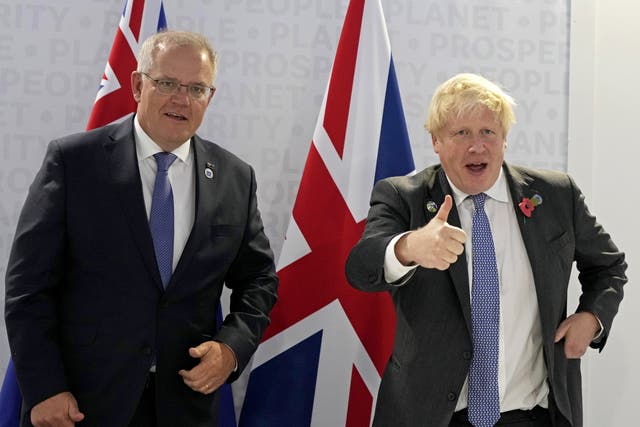 <p>Australia’s prime minister Scott Morrison and Boris Johnson</p>