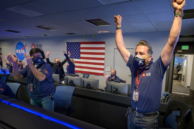<p>Nasa’s Perseverance team reacts to news of the spacecraft’s touch-down on Mars</p>