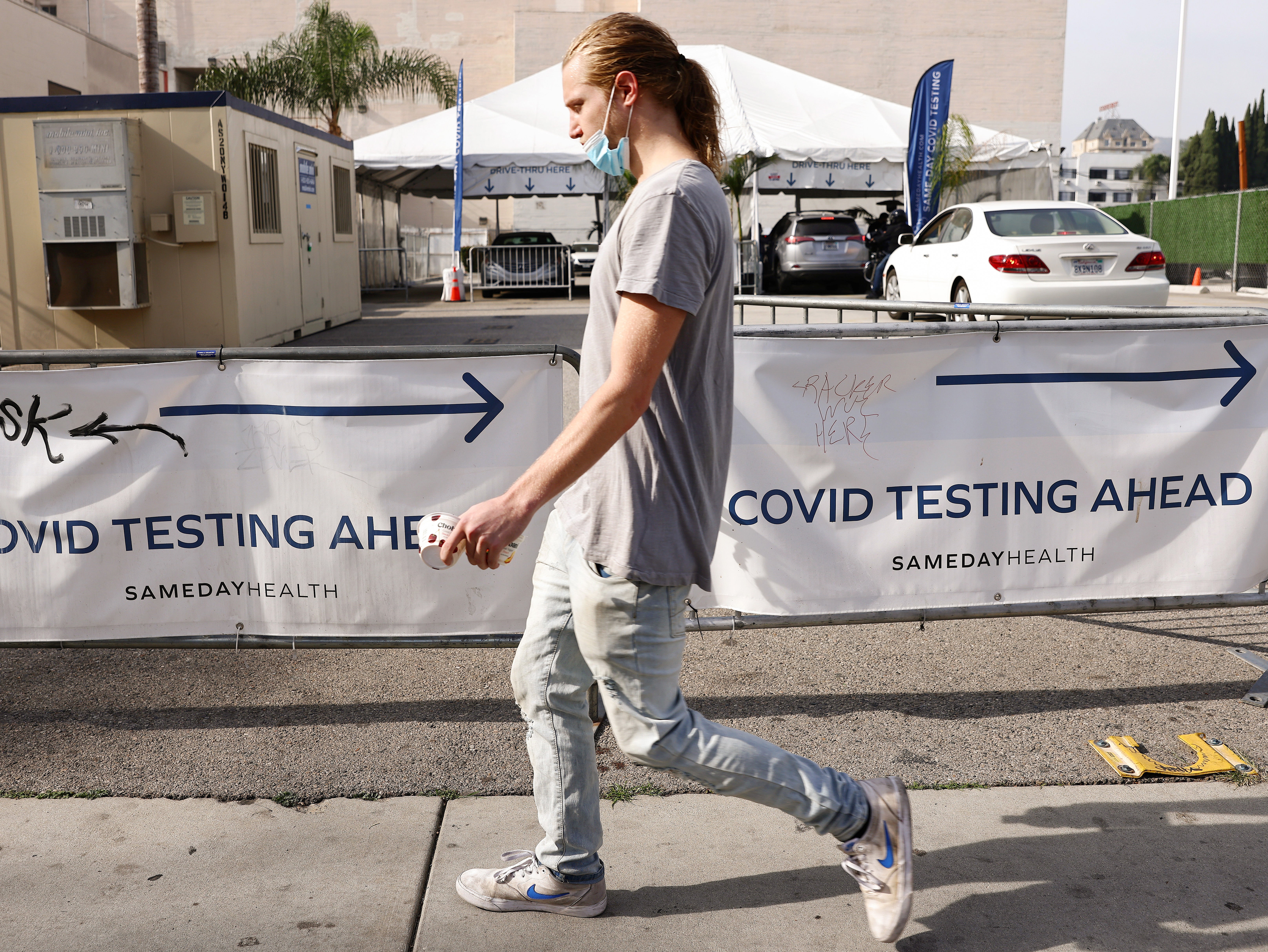 A Covid testing site in Los Angeles, California