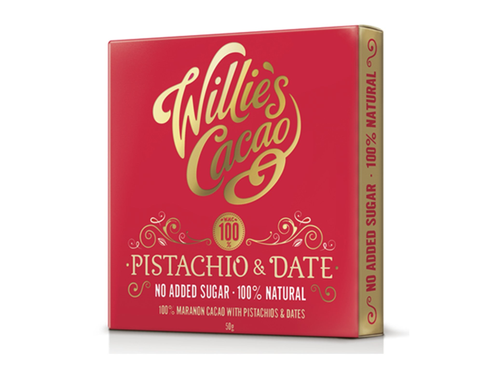 Willie’s Cacao pistachio & date 100% dark chocolate, 50g indybest.jpg