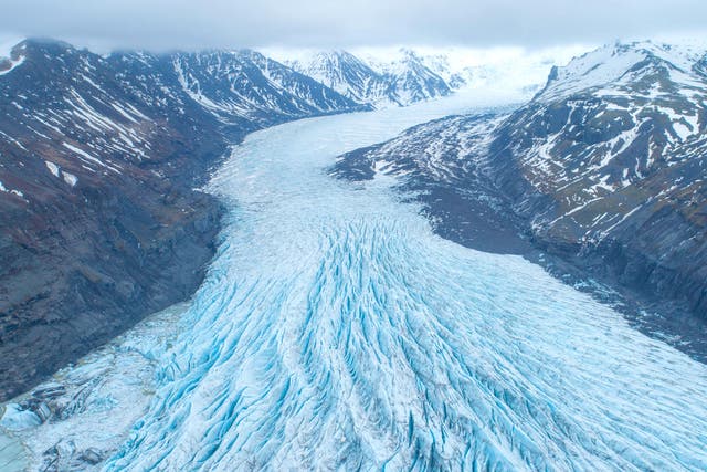 <p>A glacier in Iceland. New research suggests weathering caused by glaciers’ movement could be causing a fall in oxygen levels</p>