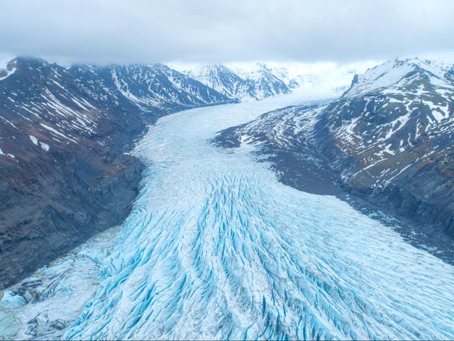 <p>A glacier in Iceland. New research suggests weathering caused by glaciers’ movement could be causing a fall in oxygen levels</p>