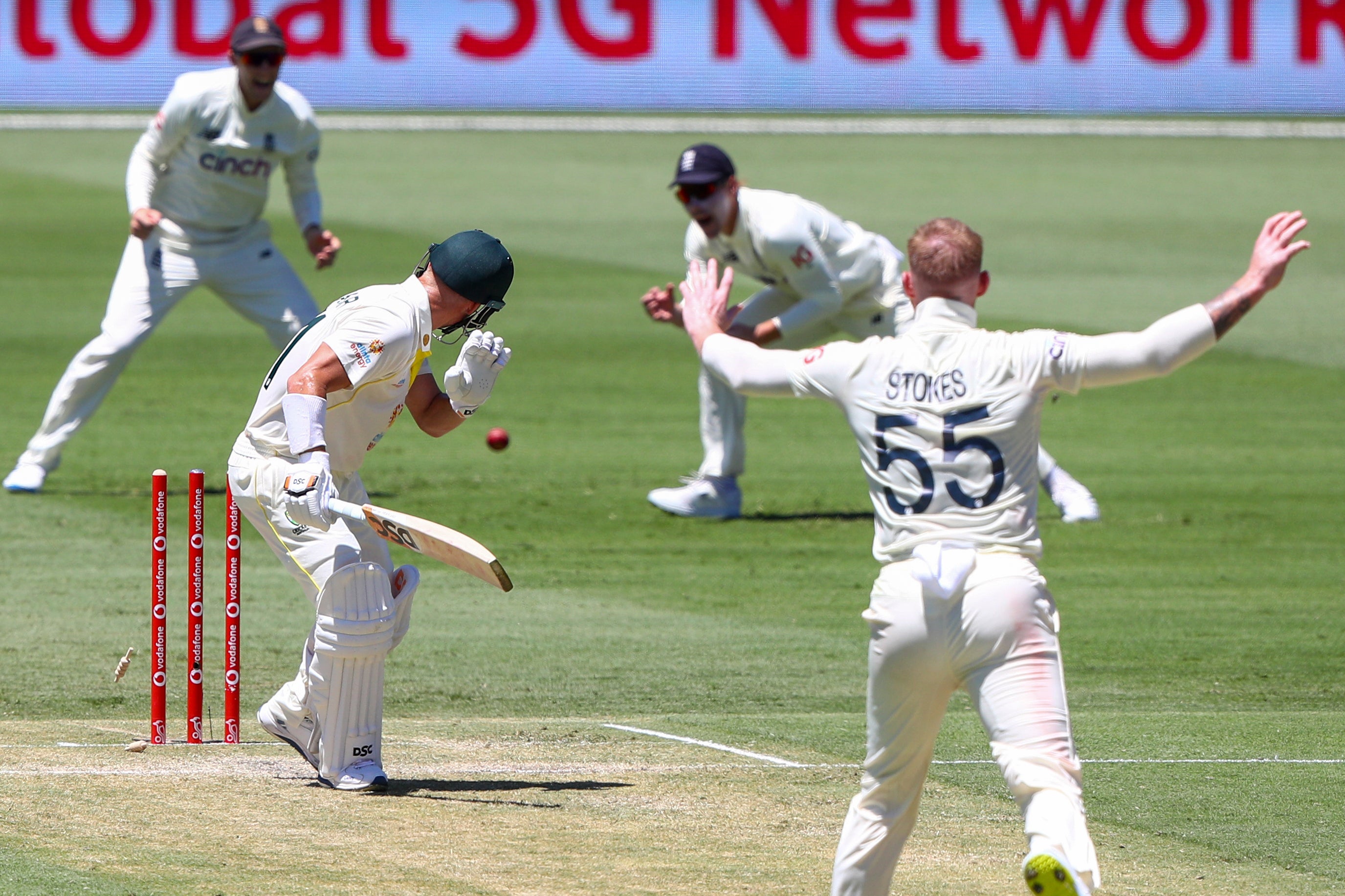 David Warner was bowled off a no-ball by Ben Stokes in Brisbane (Tertius Pickard/AP/PA)