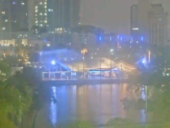 <p>High winds and rains blow into Tampa, Florida, on Tuesday morning as a strong storm system passed through the region. A tornado touched down outside Fort Myers, Florida, Monday morning. </p>