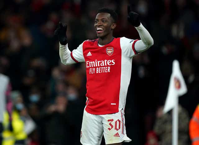 Eddie Nketiah netted a treble in Arsenal’s victory (Mike Egerton/PA)