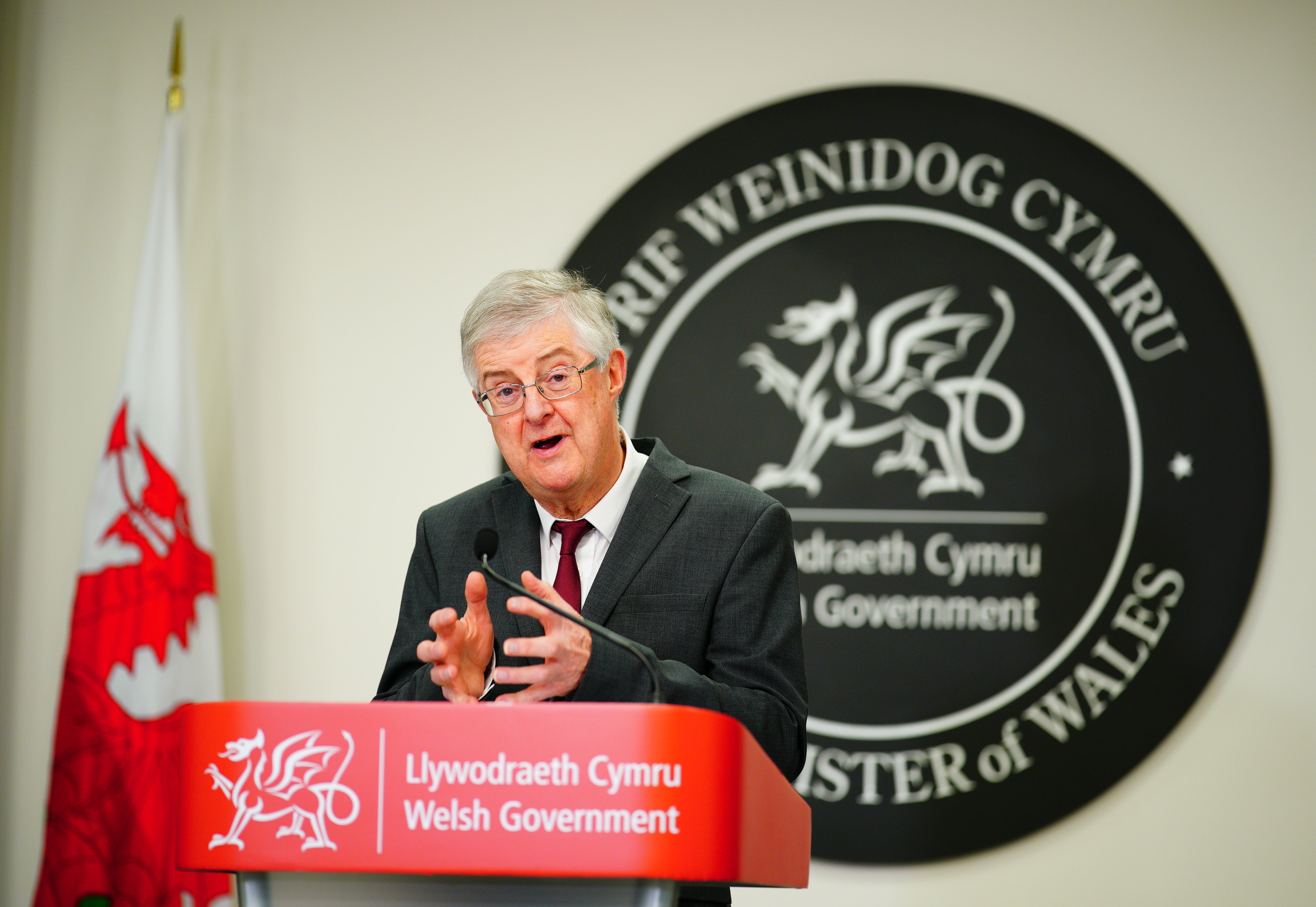 First Minister Mark Drakeford speaks during a Welsh Government press conference in Cardiff setting out coronavirus restrictions for Wales (Ben Birchall/PA)