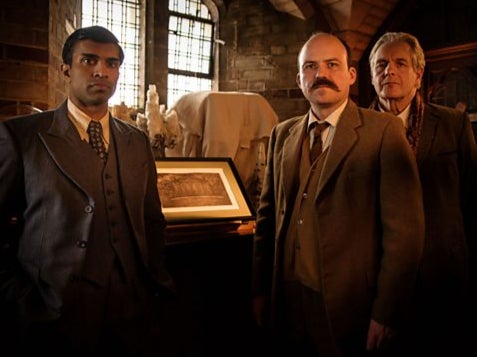 <p>L-R: Nikesh Patel, Rory Kinnear and Robert Bathurst in ‘The Mezzotint’ </p>