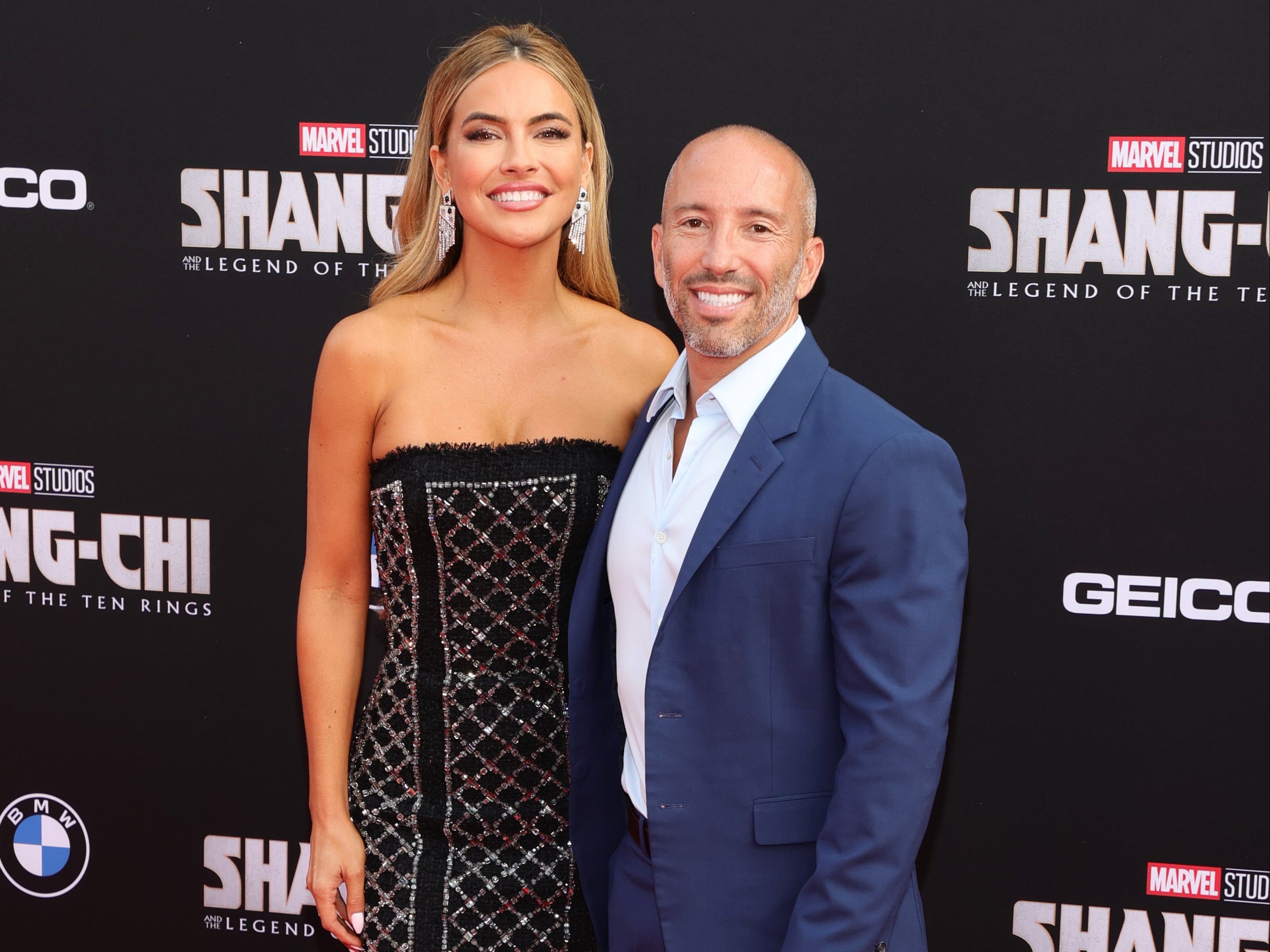 Chrishell Stause and Jason Oppenheim attend Disney's premiere of "Shang-Chi And The Legend Of The Ten Rings" at El Capitan Theatre on August 16, 2021