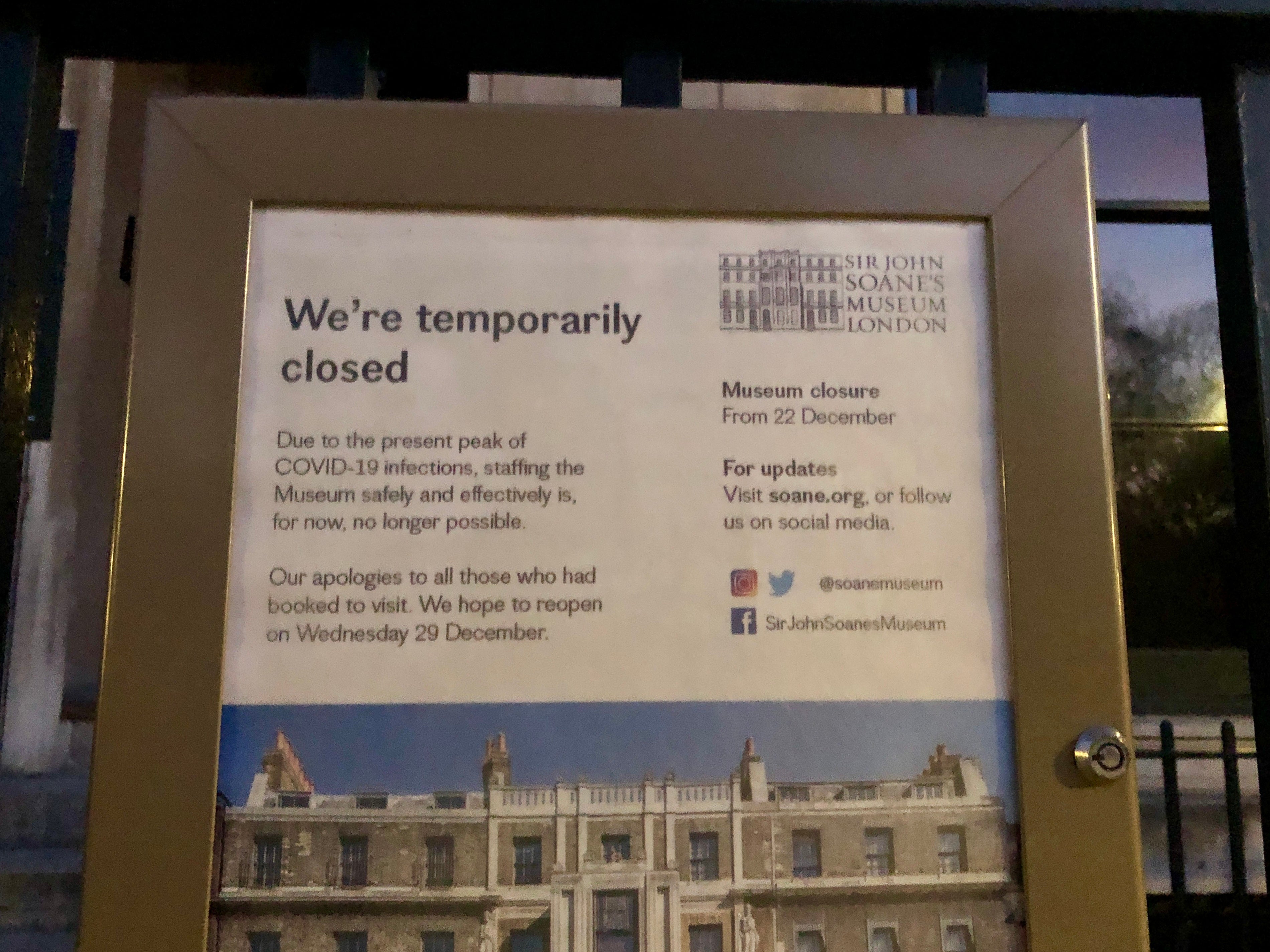 Closing down: Leading tourist attractions in London, including Sir John Soane’s Museum, are closed because of staff shortage