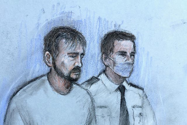 Court artist sketch by Elizabeth Cook of Collin Reeves (left), in the dock at Taunton Magistrates’ Court (Elizabeth Cook/PA)