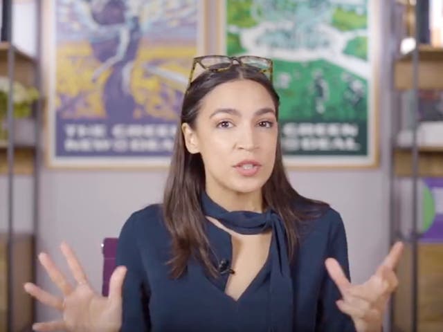 <p>US Representative Alexandria Ocasio-Cortez in a video highlighting her and her team’s accomplishments during 2021.</p>