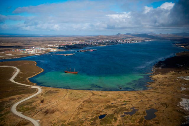 <p>An aerial view of Stanley, in the Falkland Islands (Malvinas), a British overseas territory in the southern Atlantic Ocean. </p>