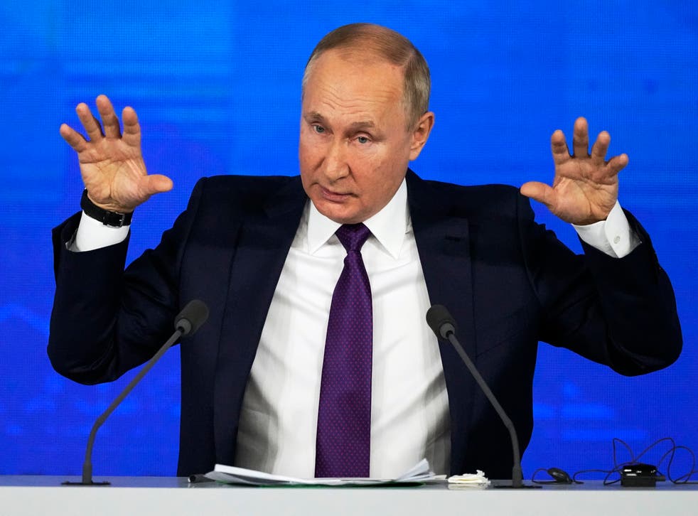 <p>Vladimir Putin during his annual news conference in Moscow</p>