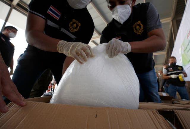 <p> Thai customs officials store seized crystal methamphetamine in Bangkok, Thailand, 23 December 2021</p>