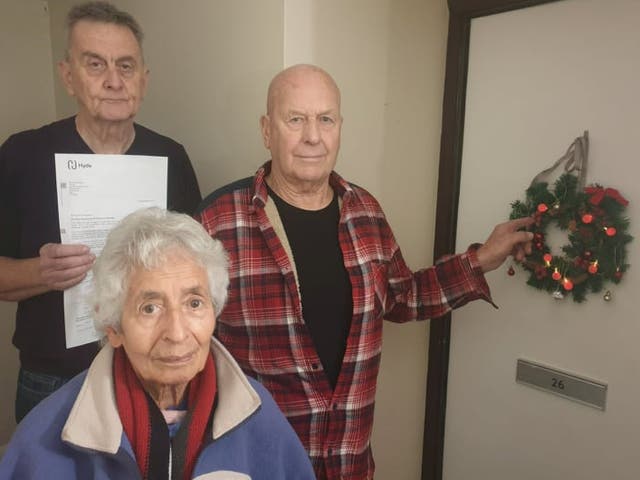 <p>John Allan, Brian Goldsack and Wilhelmina Rijshouver are upset over the letter sent by Hyde Housing</p>