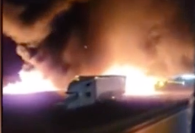A semi-truck caught on fire during a pile-up on the I94 in Wisconsin