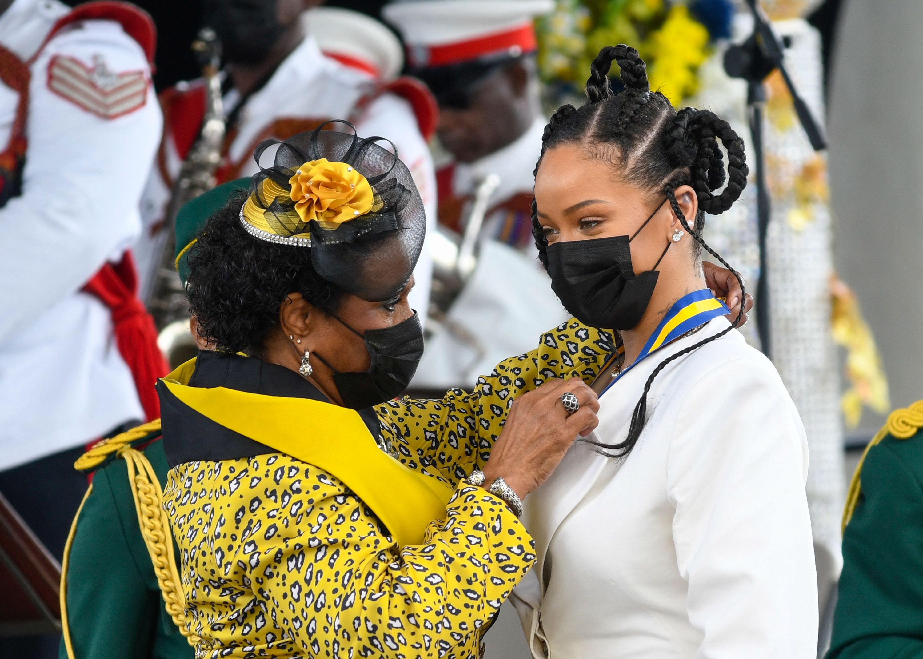 Rihanna Fenty being conferred with the honour of Barbados 11th National Hero by President Dame Sandra Mason