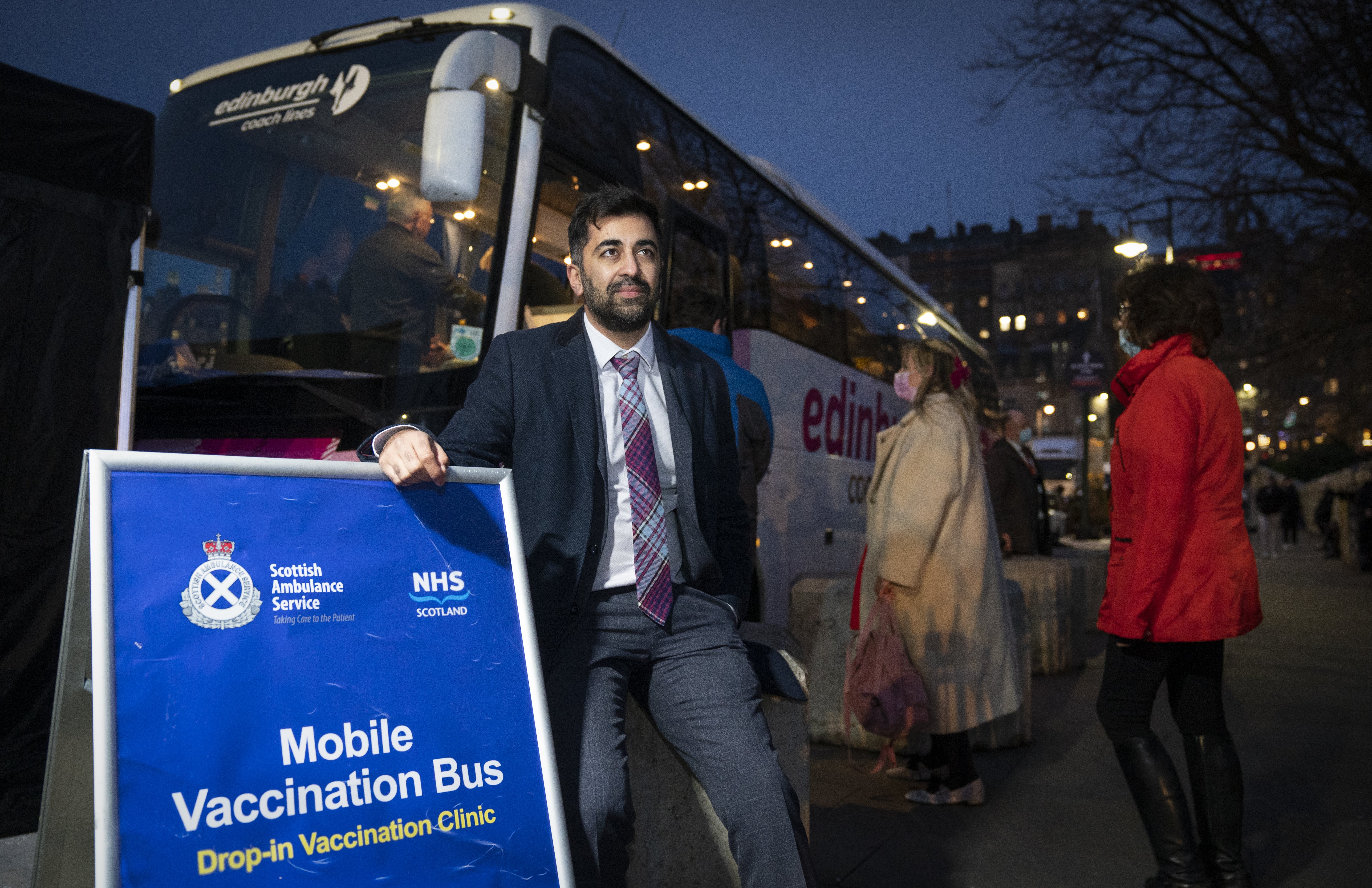 Health Secretary Humza Yousaf during a visit to the NHS Scotland mobile vaccination bus in Edinburgh