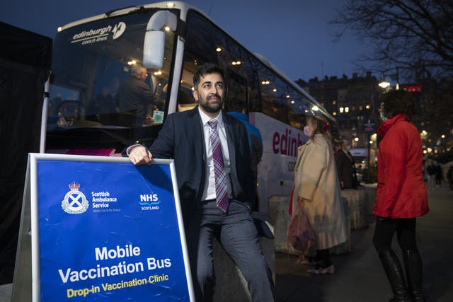 Health Secretary Humza Yousaf during a visit to the NHS Scotland mobile vaccination bus in Edinburgh