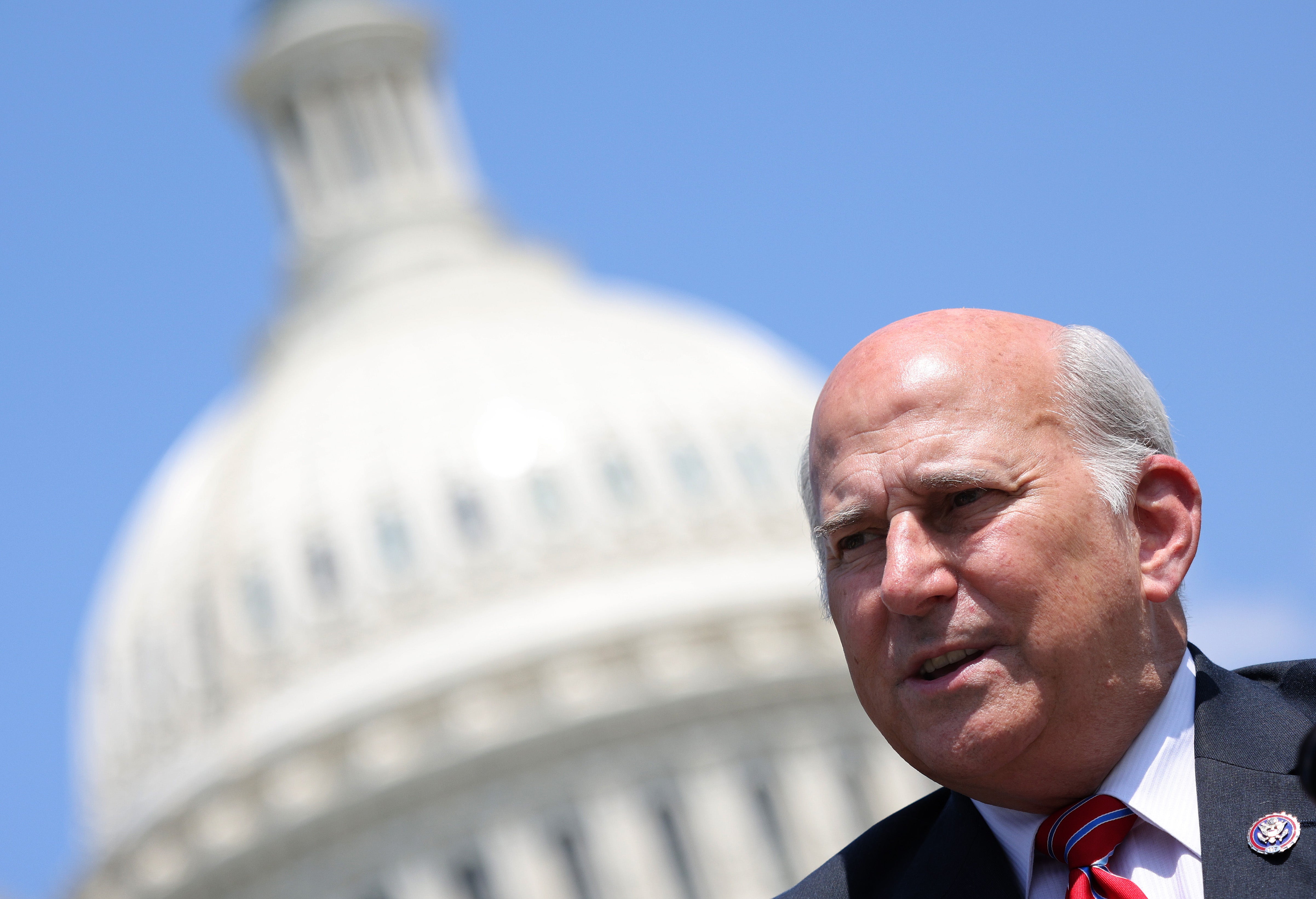 Rep. Louie Gohmert speaks during a press conference outside the US Capitol to announce the filing of a lawsuit challenging fines levied for violations of the new security screening policies for members of the House of Representatives to enter the House chamber.