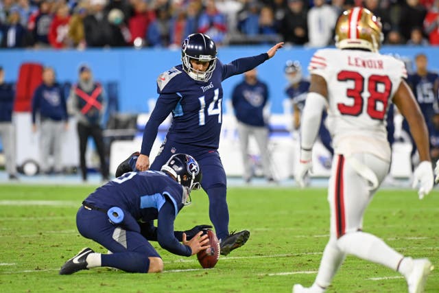 The Tennessee Titans clawed their way back from being 10 points down at half-time to beat the San Francisco 49ers 20-17 with just seconds remaining (Mark Zaleski/AP)