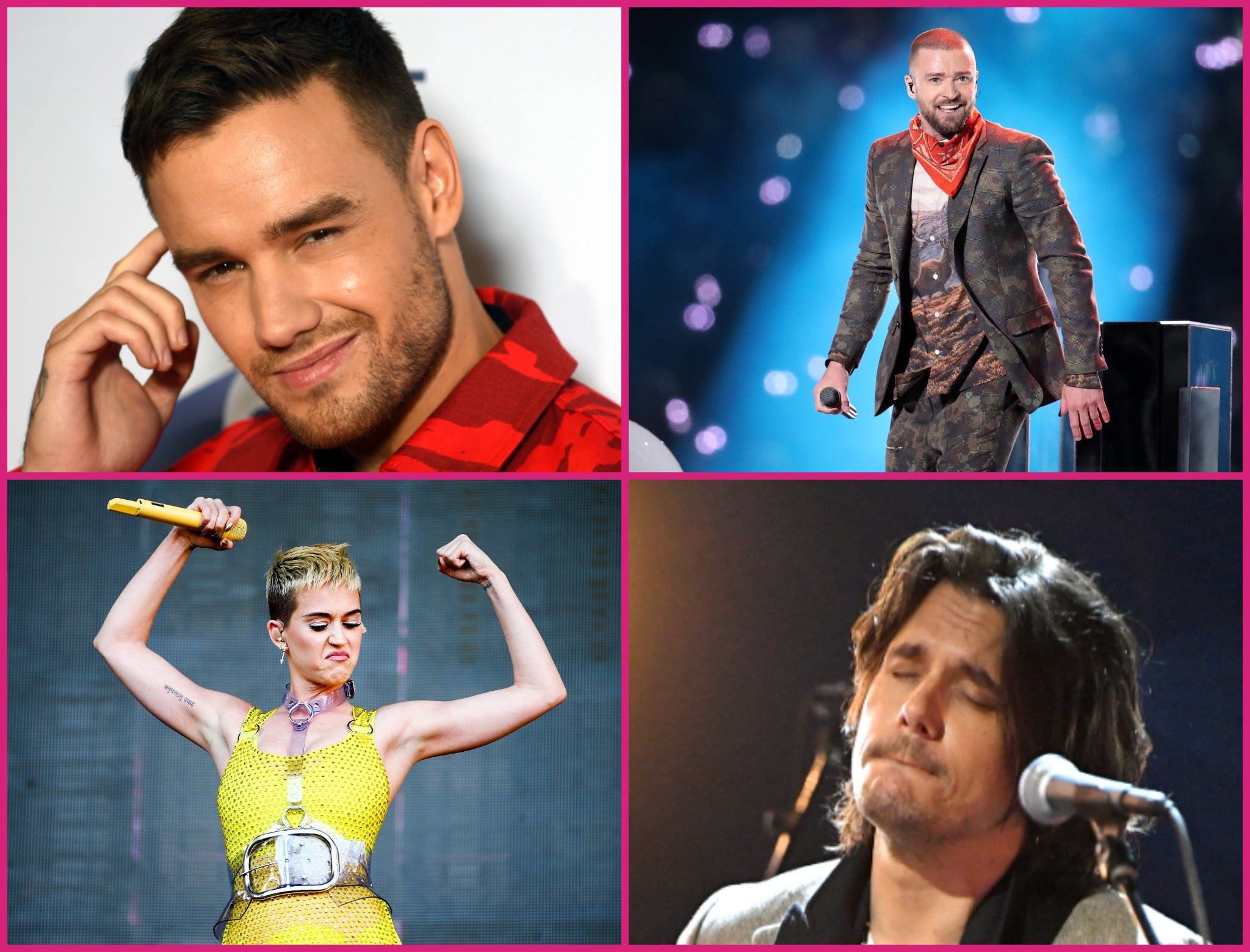 Don’t talk about sex, baby: Top left clockwise, Liam Payne, Justin Timberlake, John Mayer and Katy Perry