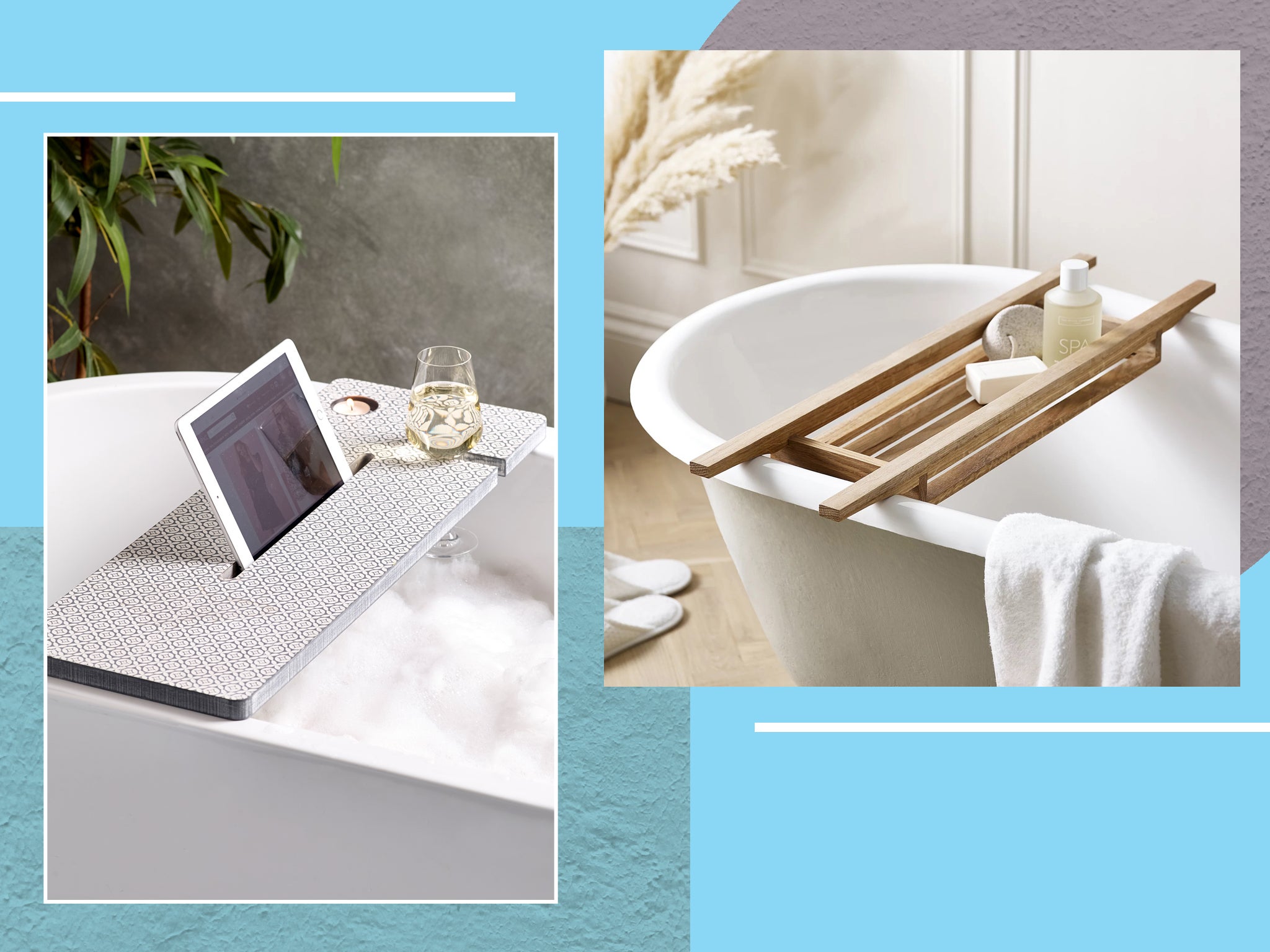 The latest bath trays come equipped with everything from book rests and wine glass holders to soap or incense dishes