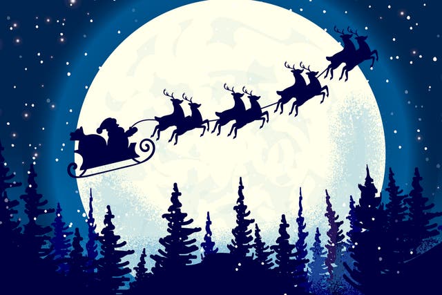 <p>A silhouette of flying Father Christmas</p>