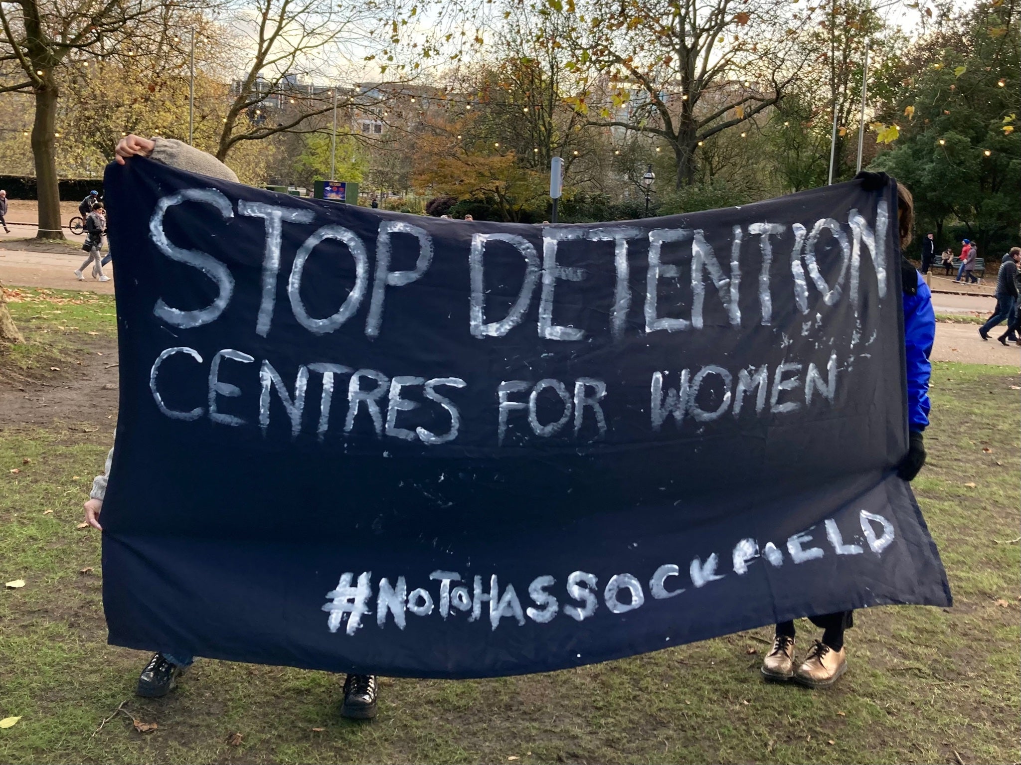 Campaigners protest against the new Derwentside Immigration Removal Centre at the former Hassockfield Secure Training Centre site