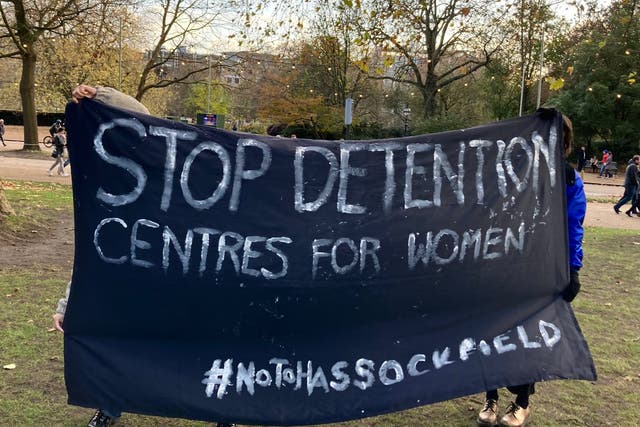 <p>Campaigners protest against the new Derwentside Immigration Removal Centre at the former Hassockfield Secure Training Centre site</p>