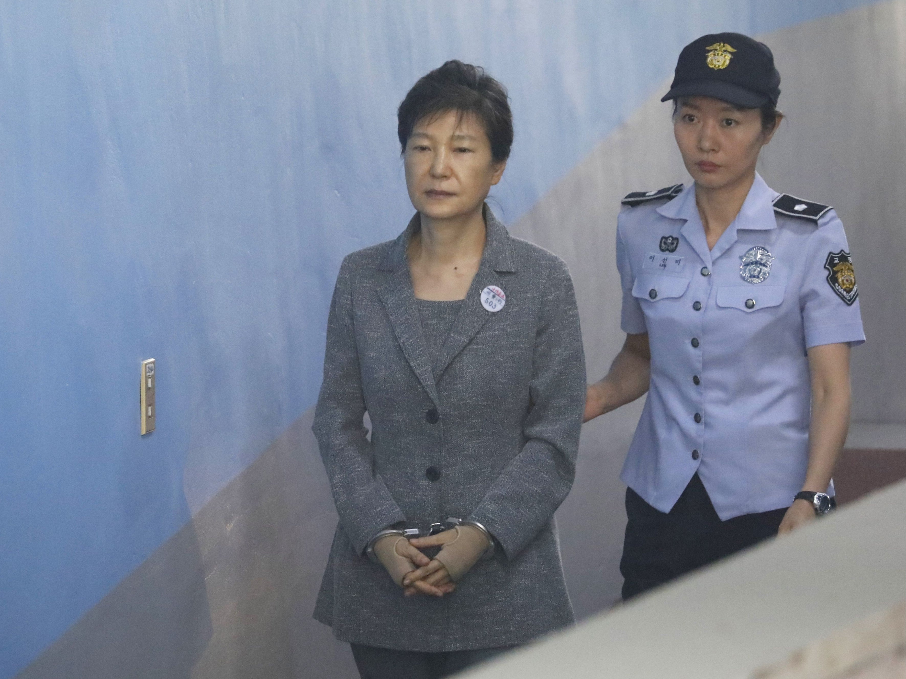 File: South Korea’s ousted leader Park Geun-hye arrives at a court in Seoul on 25 August 2017