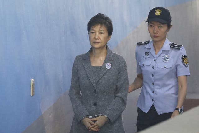 <p>File: South Korea’s ousted leader Park Geun-hye arrives at a court in Seoul on 25 August 2017</p>