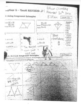 Ethan Crumbley’s drawing on a maths worksheet on the morning of the shooting