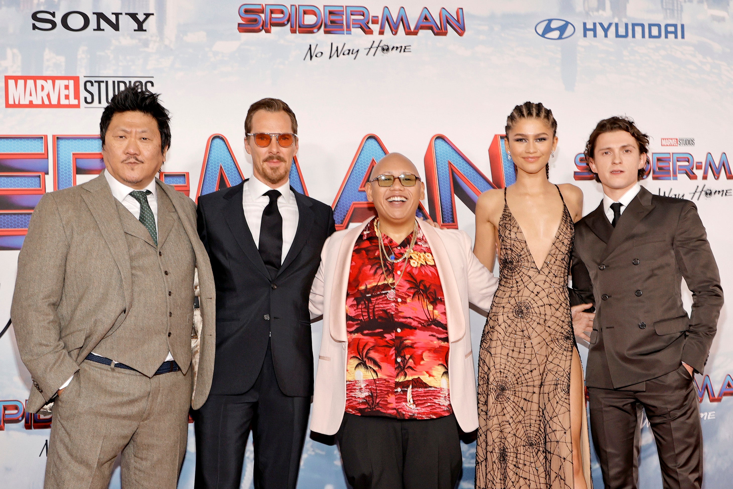 Holland (far right) with the cast of Marvel’s ‘Spider-Man: No Way Home'