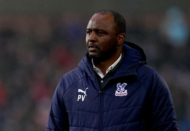 <p>Palace manager Patrick Vieira would not support a players’ strike but is worried about them returning to play too soon after Covid (Martin Rickett/PA Images).</p>