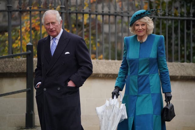 The Prince of Wales and the Duchess of Cornwall arrive to attend the Christmas Day morning church service (Jonathan Brady/PA)