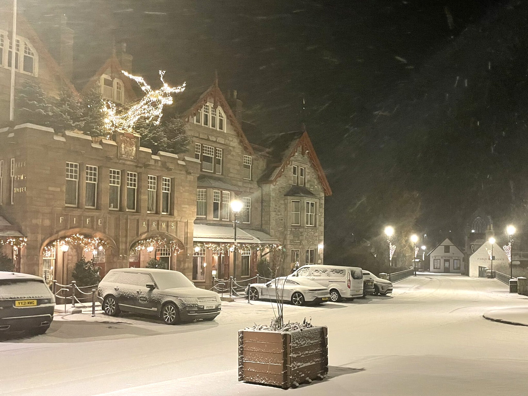 Snowfall in Braemar, Aberdeenshire, on Christmas morning