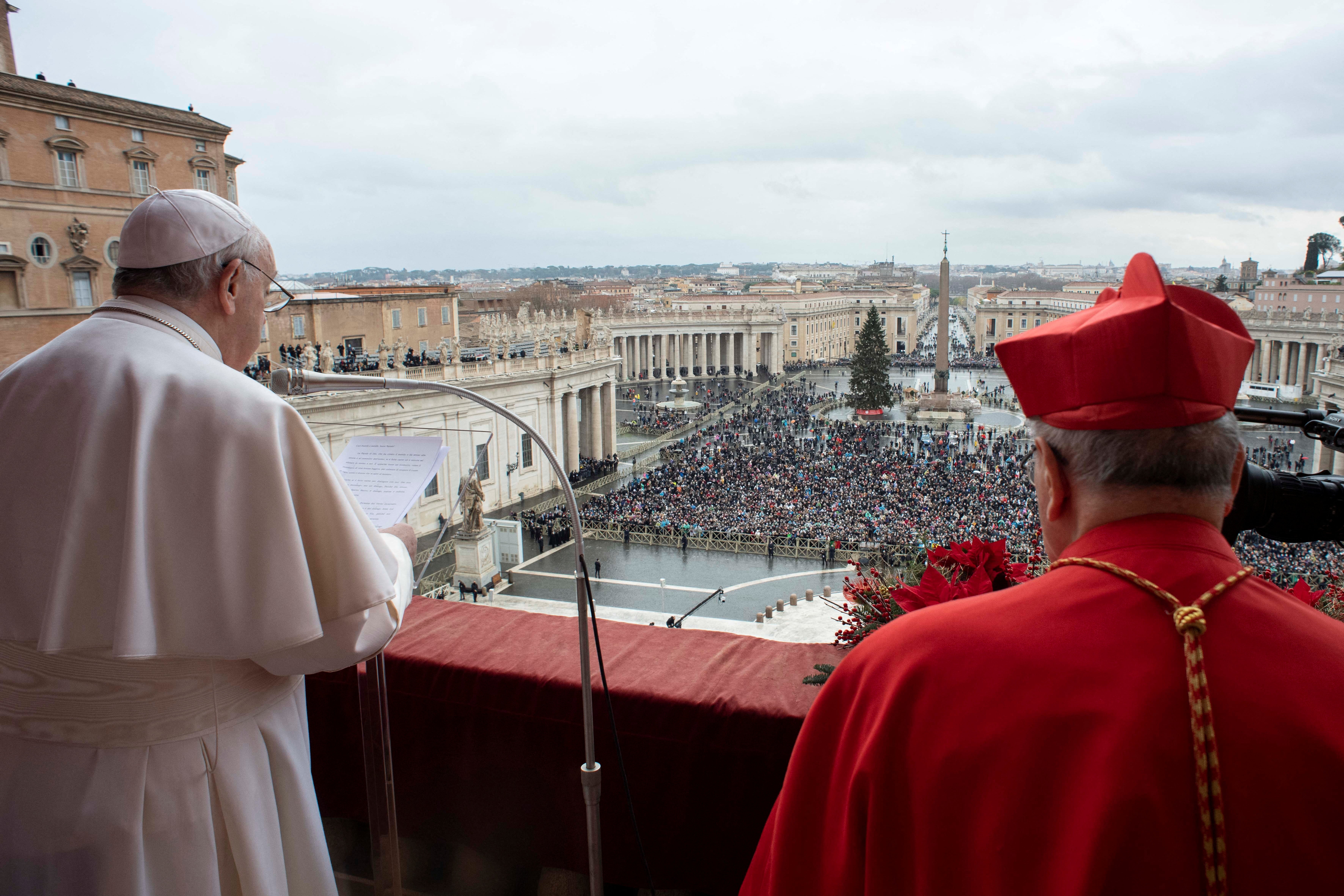 Pope Francis delivers his traditional Christmas Day Urbi et Orbi from the main balcony of St Peter’s Basilica at the Vatican