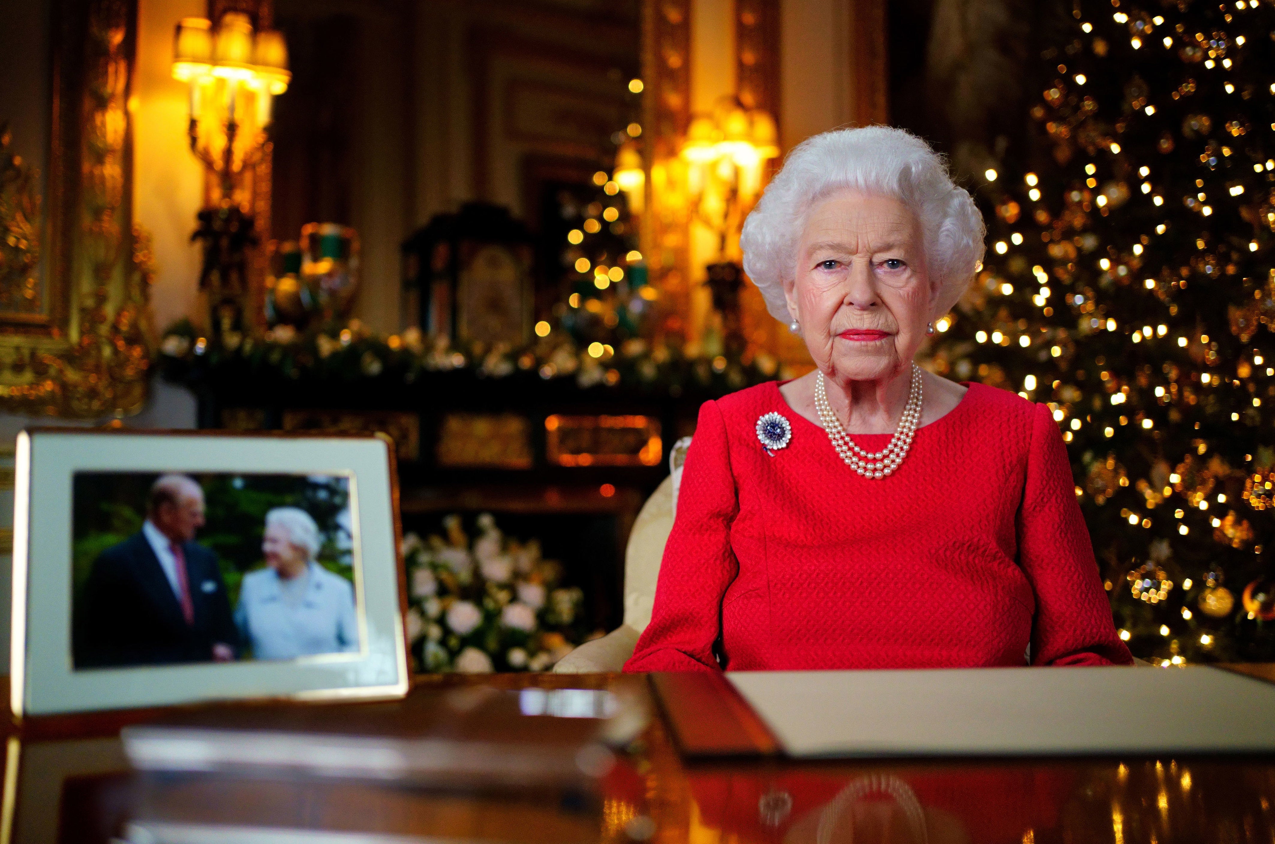 The Queen records her annual Christmas broadcast in the White Drawing Room in Windsor Castle, Berkshire (Victoria Jones/PA)