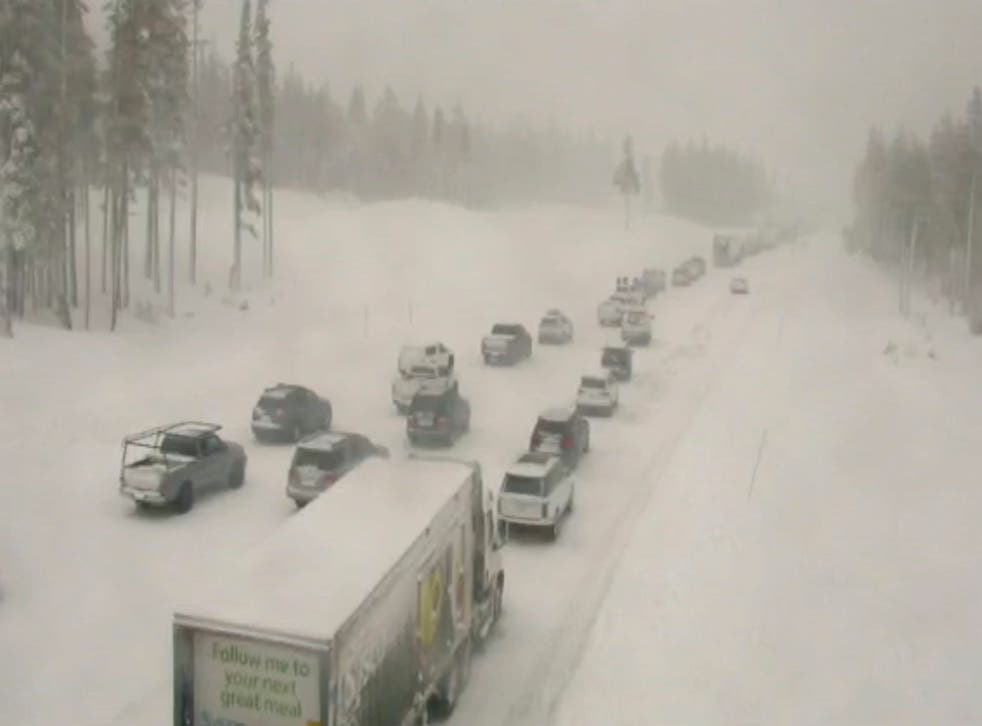 <p>The winter storm on Interstate 80 in Donner Summit, California on 23 December</p>