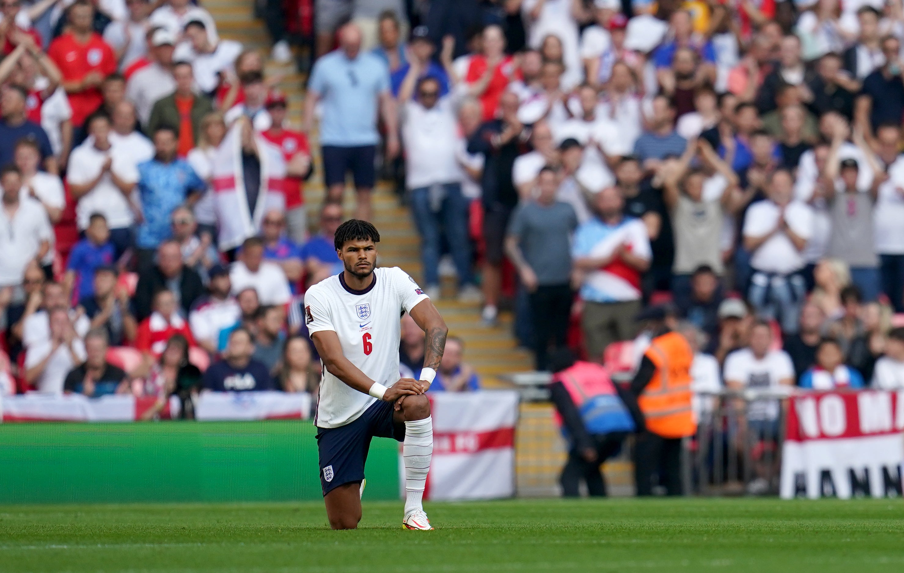 Tyrone Mings and other England players were abused online for taking the knee (Nick Potts/PA)