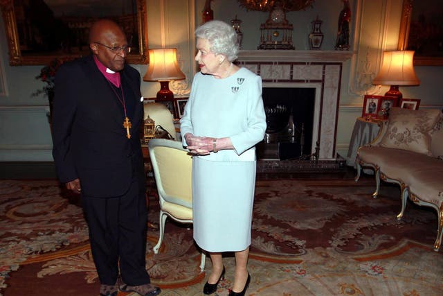 Reverend Desmond Tutu during an audience with Queen Elizabeth II at Buckingham Palace, central London (Sean Dempsey/PA)