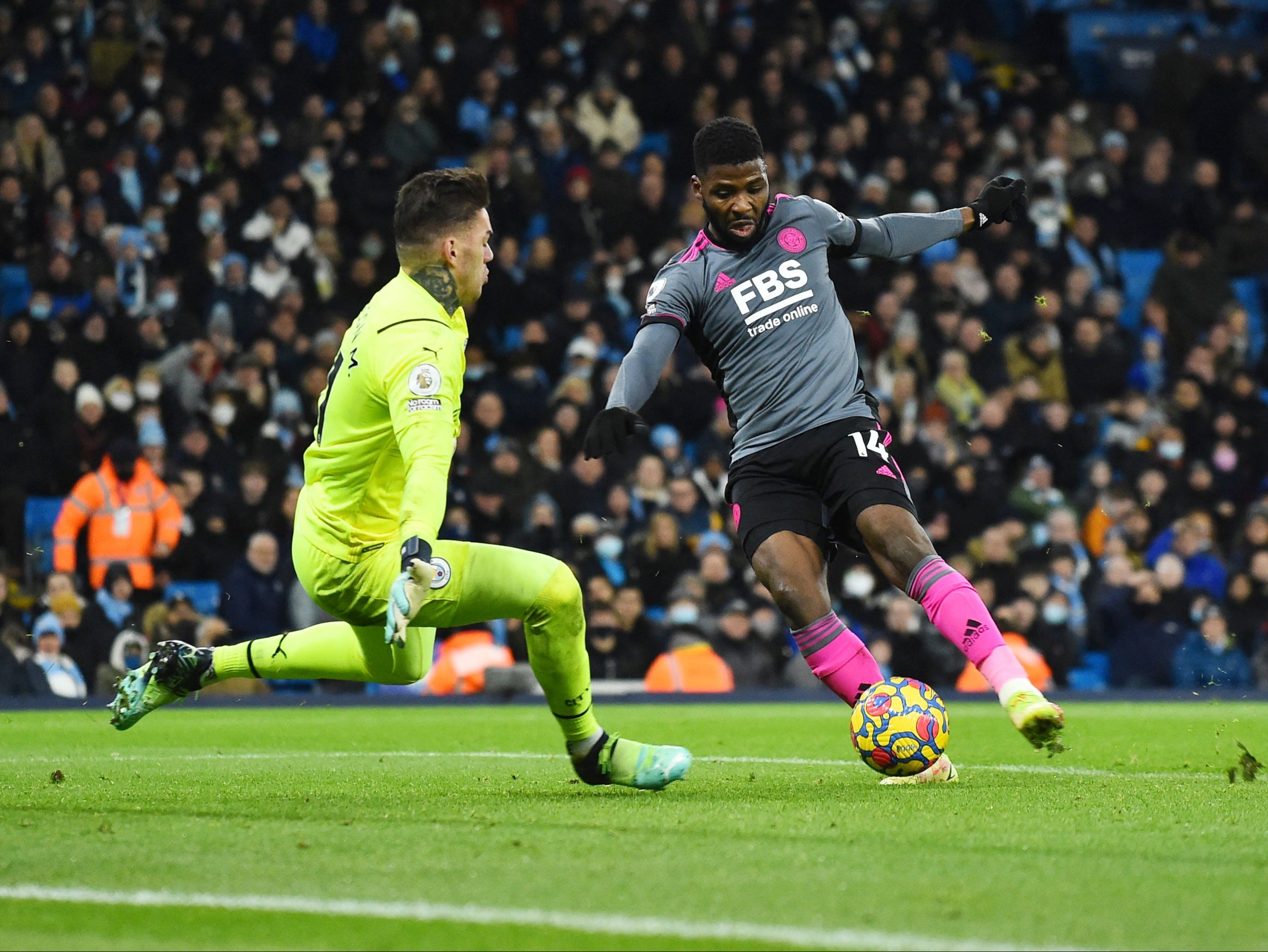 Kelechi Iheanacho scored Leicester’s third in a thrilling second-half spell