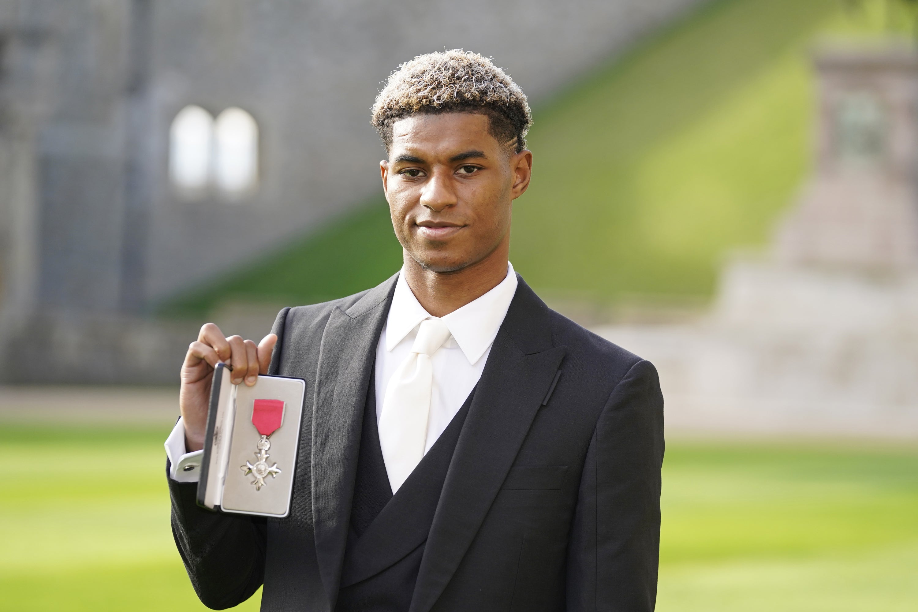 Marcus Rashford after receiving his MBE for services to vulnerable children in the UK (Andrew Matthews/PA)