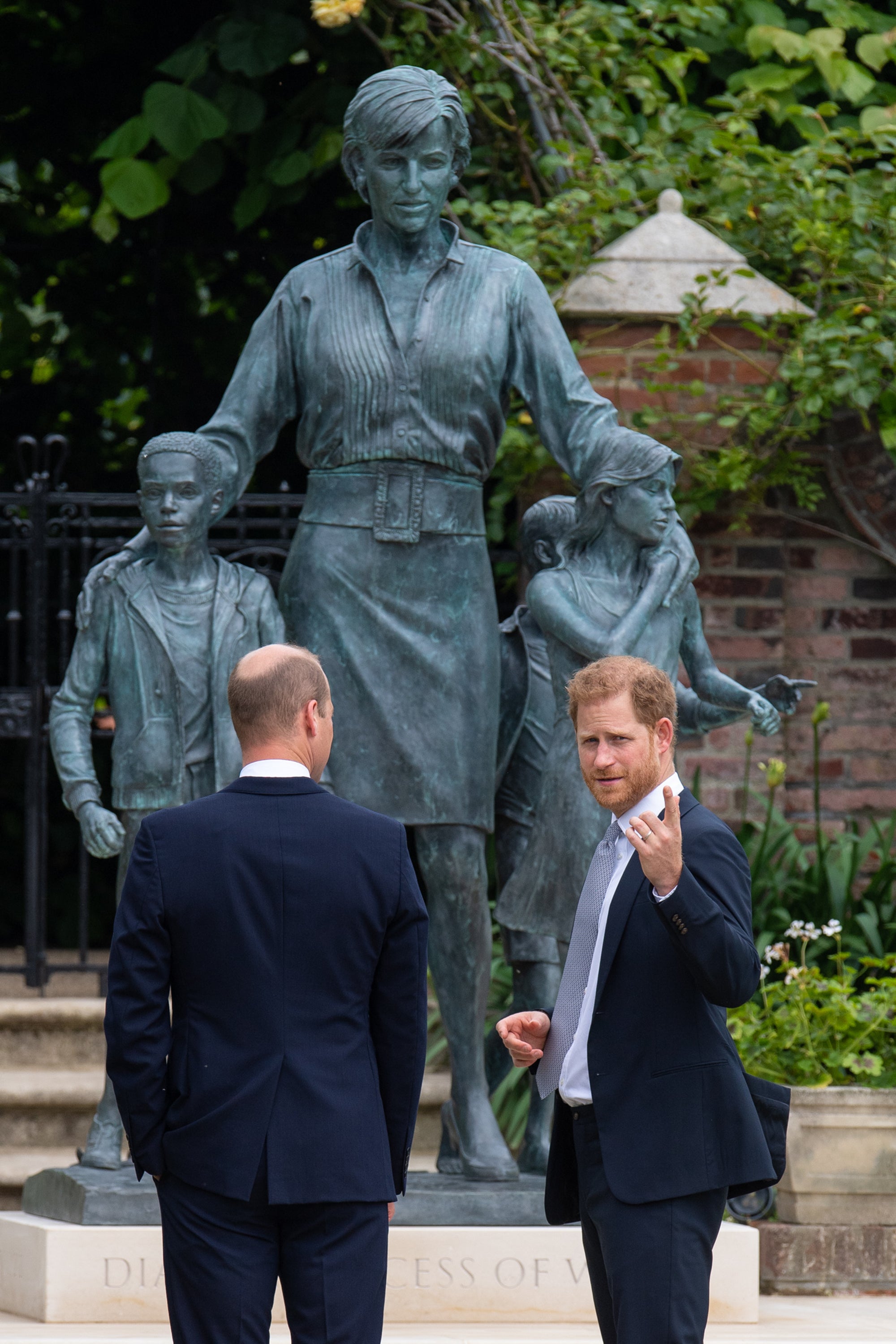 The Duke of Cambridge and Duke of Sussex during the unveiling on what would have been Diana’s 60th birthday (Dominic Lipinski/PA)