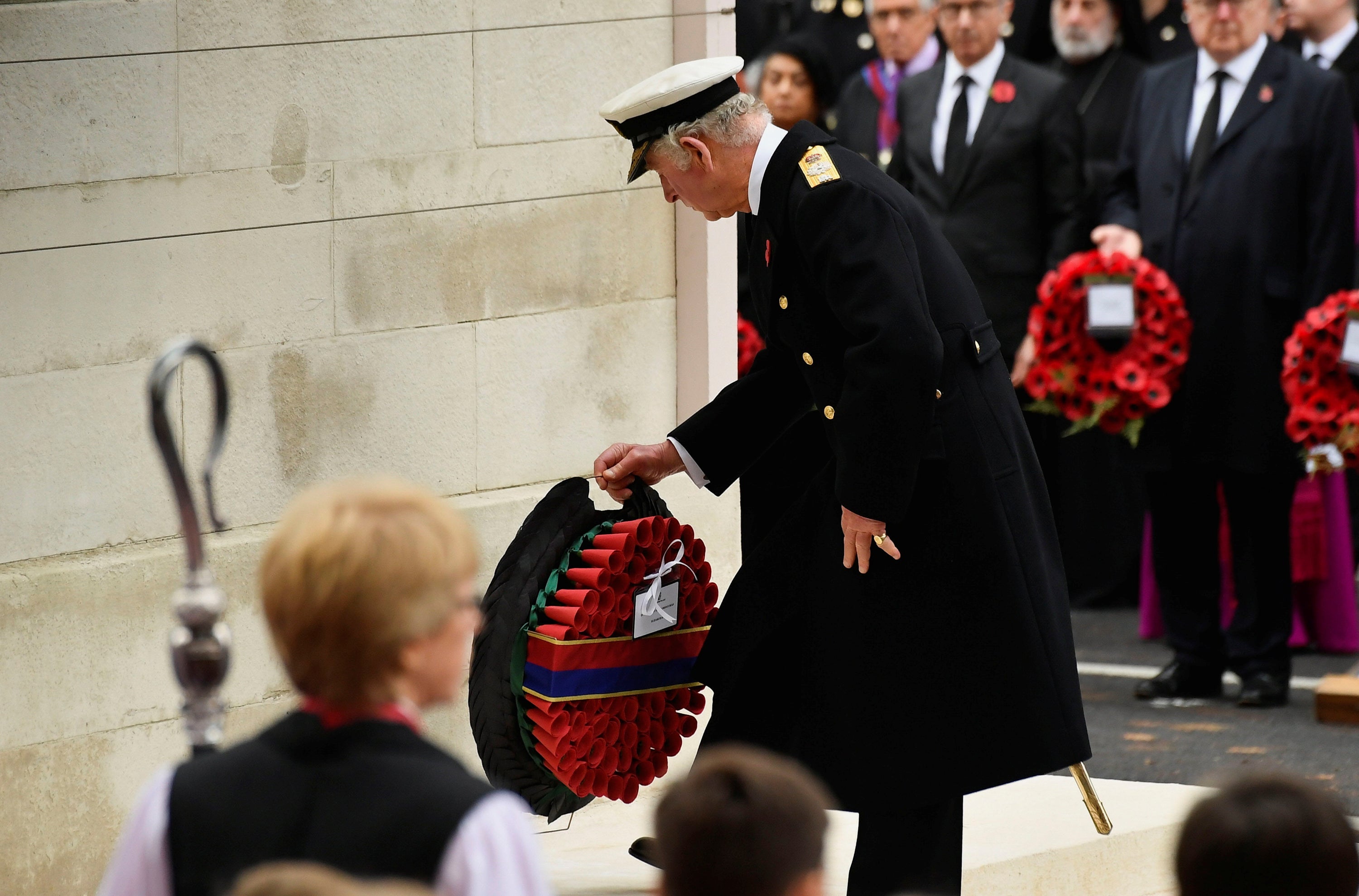 The Prince of Wales lays a wreath during the Remembrance Sunday service at the Cenotaph, in Whitehall, London, in November (Toby Melville/PA)