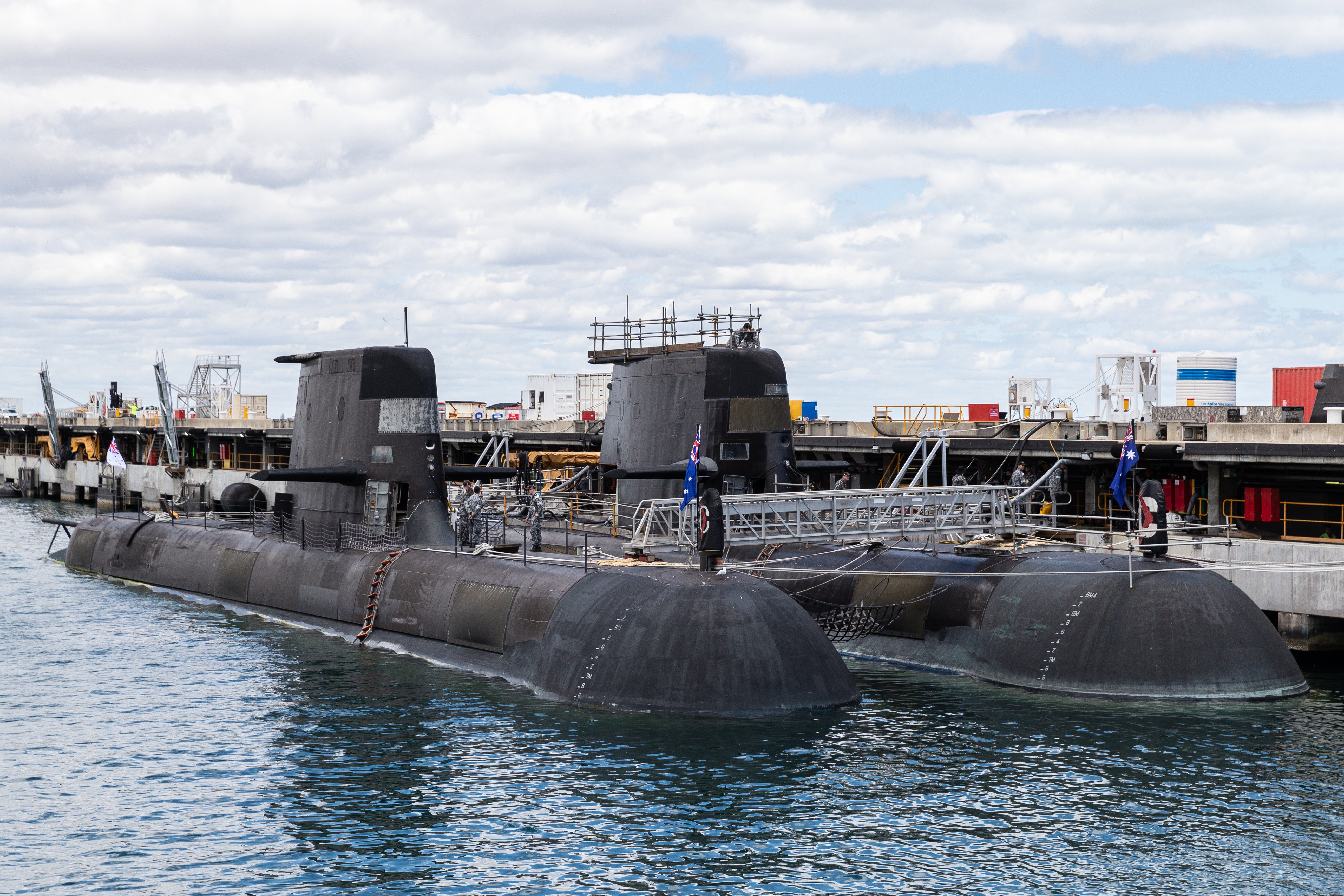 File photo: A view of two submarines at HMAS Stirling Royal Australian Navy base in Perth, Australia, 29 October 2021