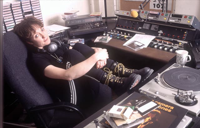 <p>Janice Long in her radio booth, 1995</p>